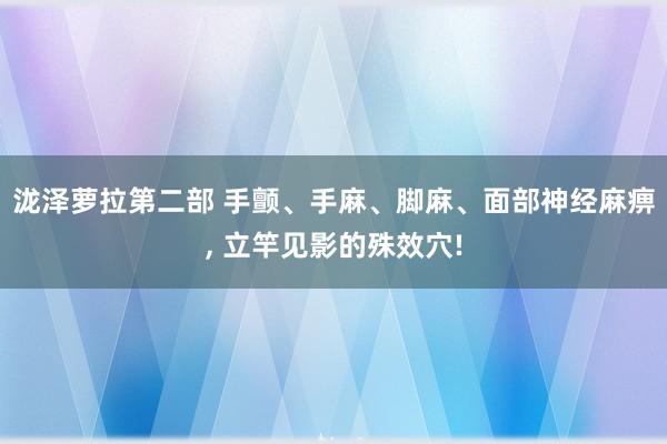 泷泽萝拉第二部 手颤、手麻、脚麻、面部神经麻痹， 立竿见影的殊效穴!