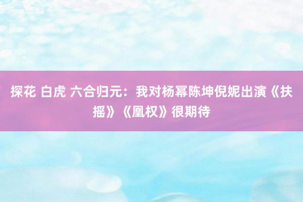 探花 白虎 六合归元：我对杨幂陈坤倪妮出演《扶摇》《凰权》很期待